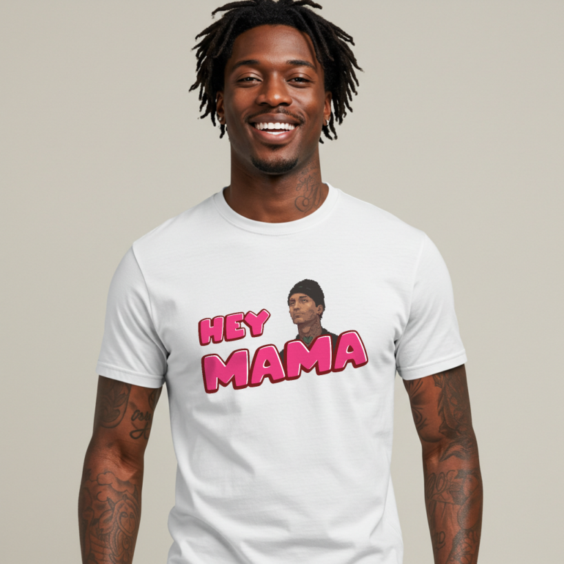 Funny "Hey Mama Art" Graphic Tee for Men | Soft Cotton Casual Shirt | Dad Joke Gift