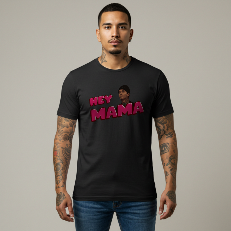 Funny "Hey Mama Art" Graphic Tee for Men | Soft Cotton Casual Shirt | Dad Joke Gift - Image 2