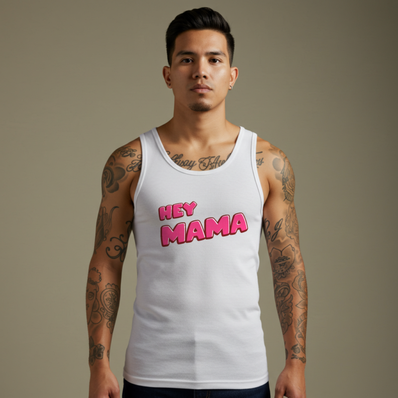 Funny “Hey Mama Sweatshirt Tank Top” Graphic Tee for Men - Image 2