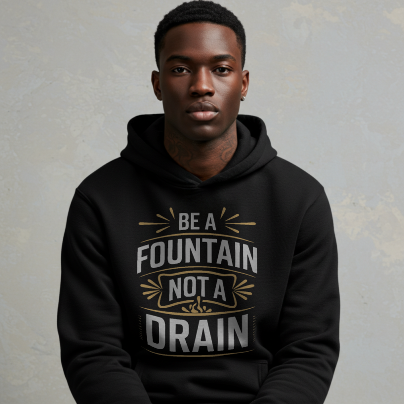 Be a Fountain, Not a Drain" Hood – Positive Vibes Only Motivational Wear