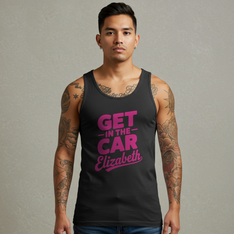 Get in the Car, Elizabeth" Funny Tank Top – Viral Meme Tee - Image 2