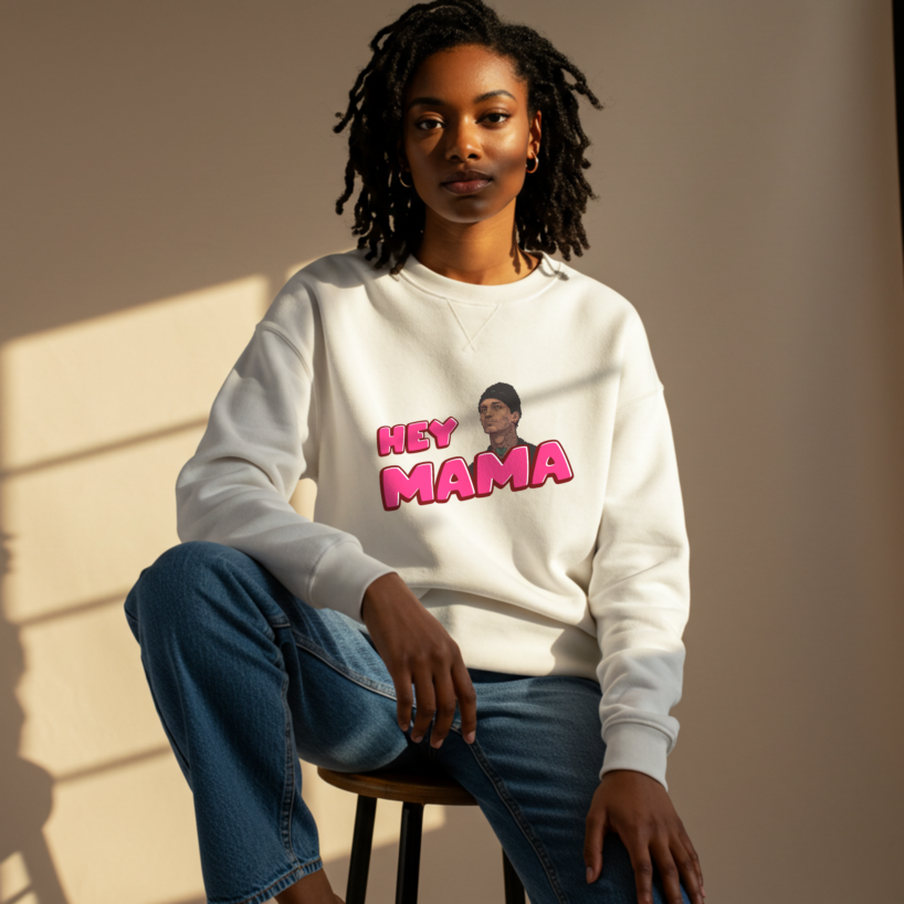 Hey Mama Sweatshirt Art– Cute & Comfortable Mom Tribute Tee for Women
