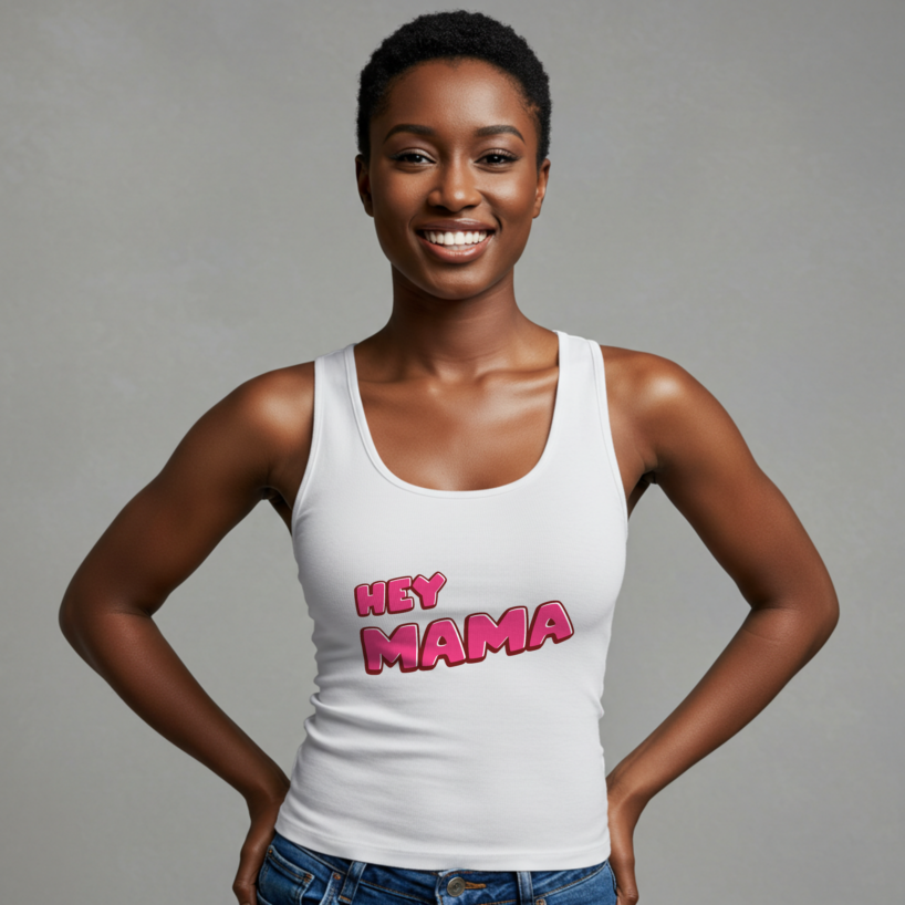 Hey Mama art” Women’s Graphic Tank Top – Stylish & Comfortable Casual Tee
