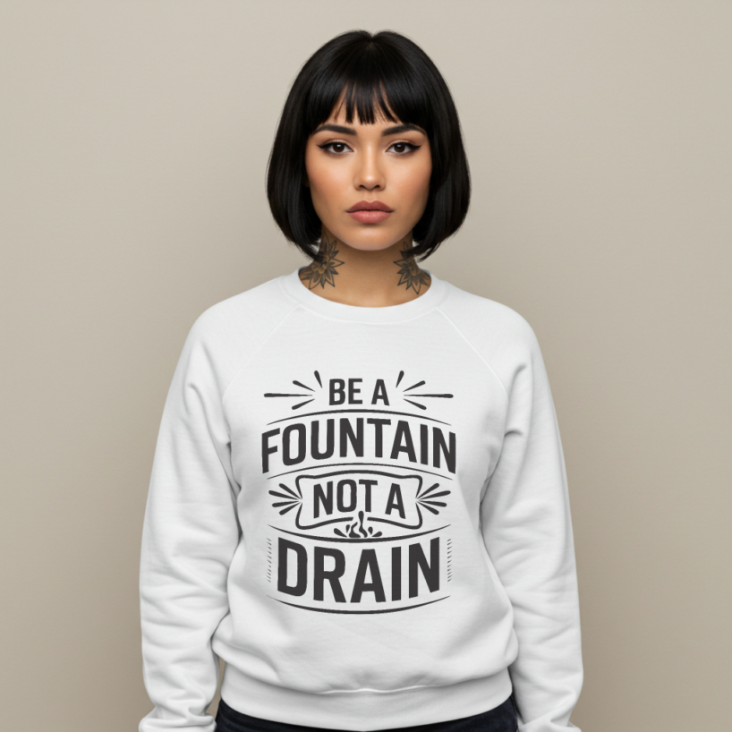 Be a Fountain, Not a Drain" Sweatshirt – Motivational Unisex Hoodie for Positivity Lovers