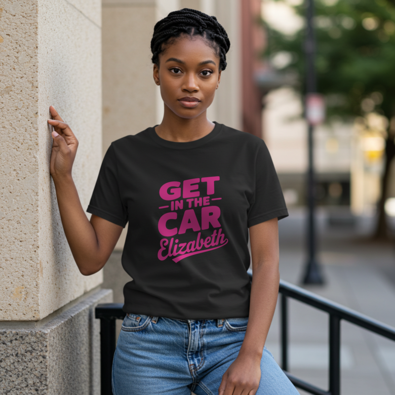 Funny "Get in the Car Elizabeth" T-Shirt – Viral Meme Unisex Top - Image 2