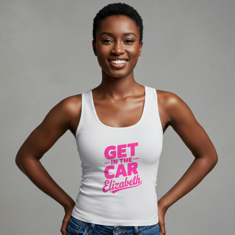 Get in the Car Elizabeth" Funny Tank Top – Viral Meme T-Shirt - Image 2