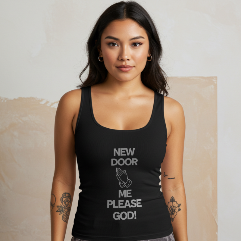 "New Door Me Please GOD" Prayer Tank Top – Spiritual & Trendy