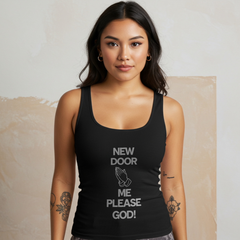 "New Door Me Please GOD" Prayer Tank Top – Spiritual & Trendy