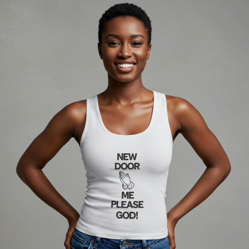 "New Door Me Please GOD" Prayer Tank Top – Spiritual & Trendy - Image 2
