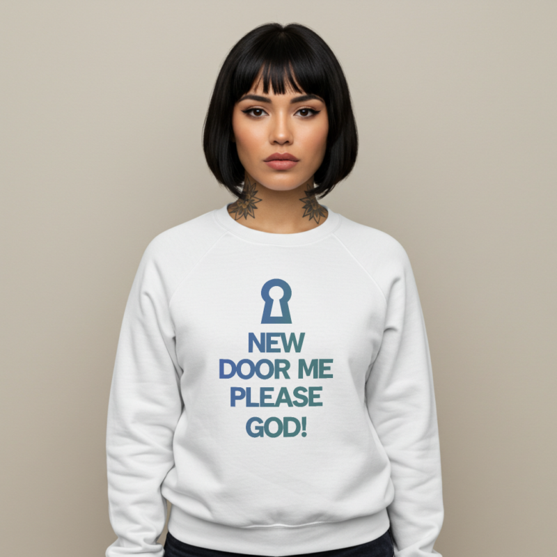 Prayer Sweatshirt – “New Door Me Please GOD” Christian Streetwear Top 2 - Image 2