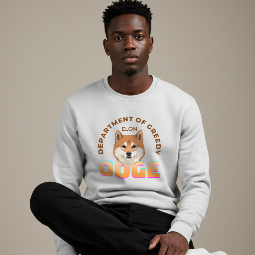 DOGE: Department of Greedy Elon – Meme Crypto Sweatshirt Description: