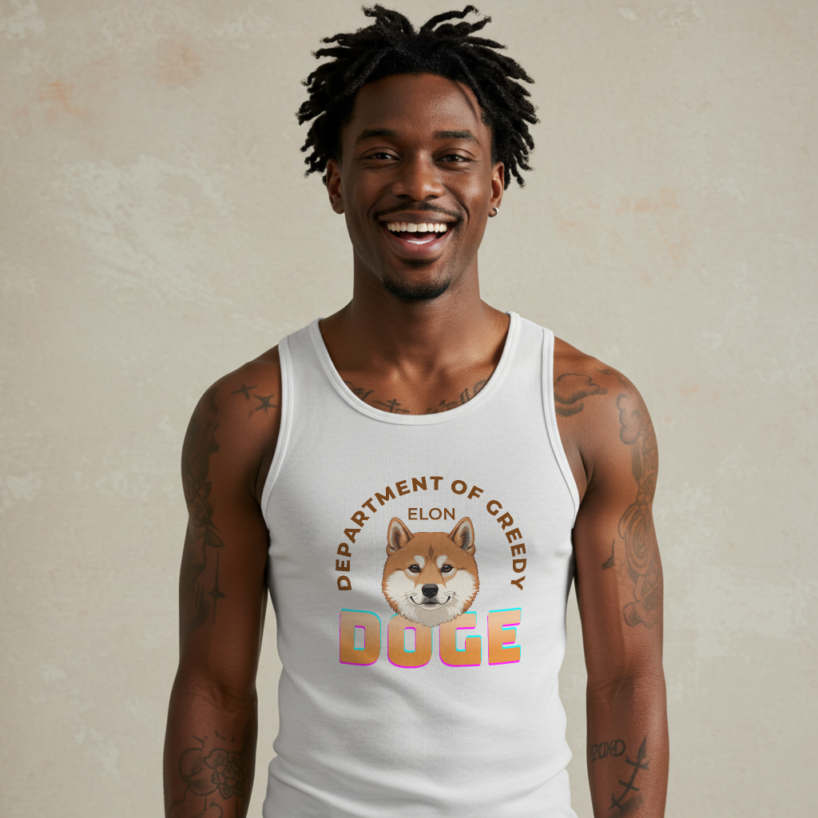 DOGE: Department of Greedy Elon Tank Top – Meme Crypto Lovers Tee