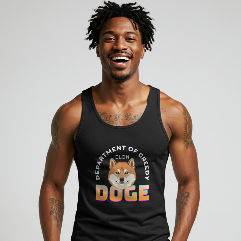 DOGE: Department of Greedy Elon Tank Top – Meme Crypto Lovers Tee - Image 2