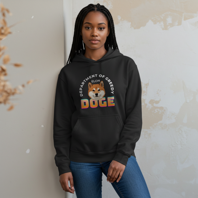DOGE: Department of Greedy Elon Hoodie – Crypto Meme Sweatshirt for Dogecoin HODLers