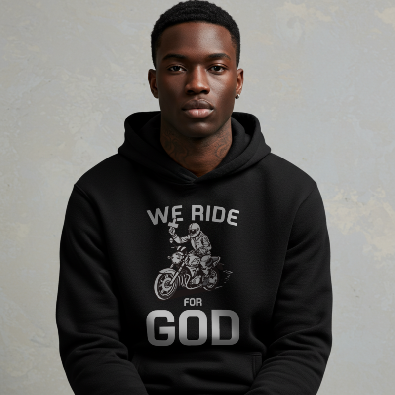 Men's "We Ride for God" Christian Hoodie - Cozy Faith & Motorcycle Pullover - Image 2