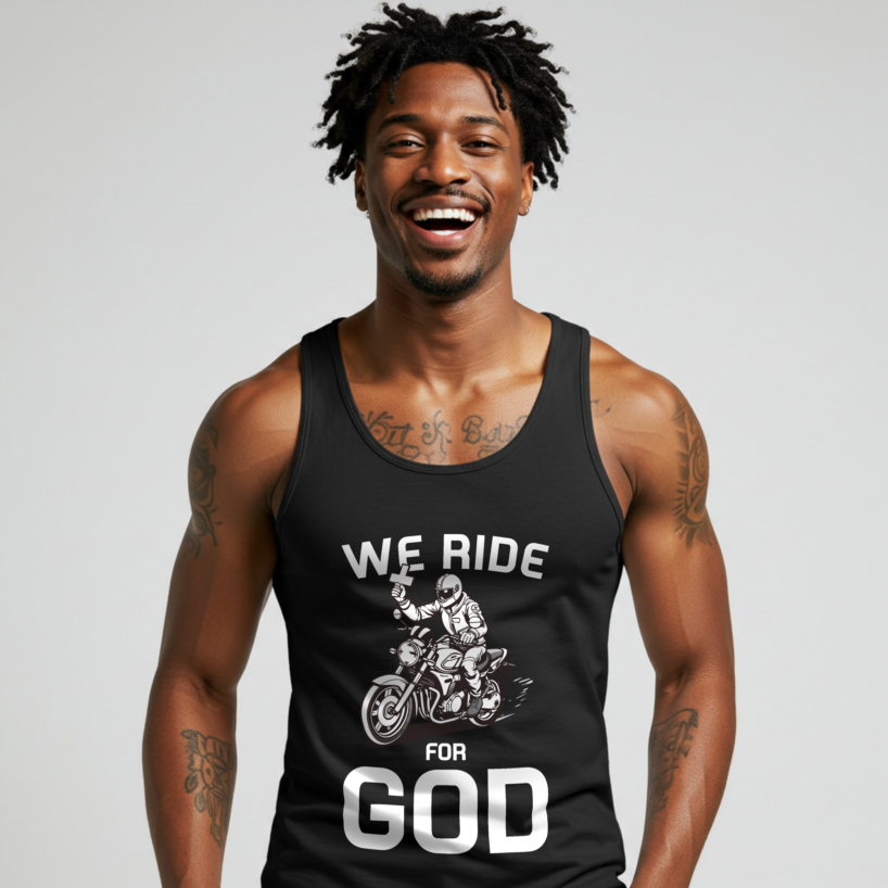 Men's "We Ride for God" Christian Tank Top - Lightweight Faith & Biker Vest