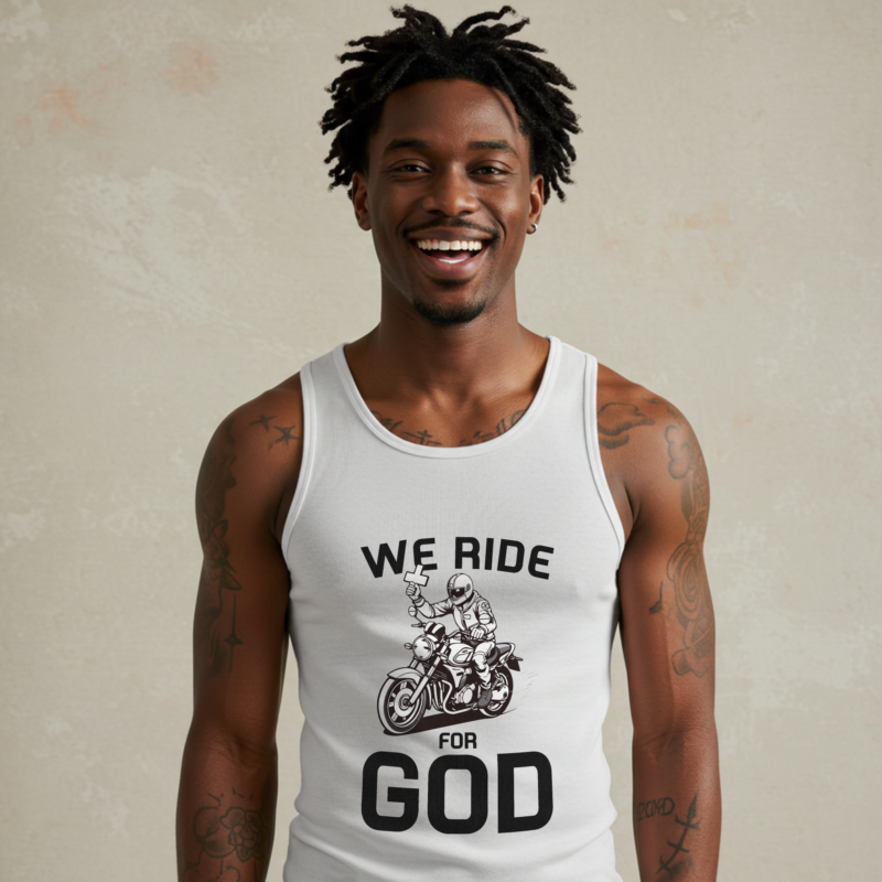 Men's "We Ride for God" Christian Tank Top - Lightweight Faith & Biker Vest - Image 2