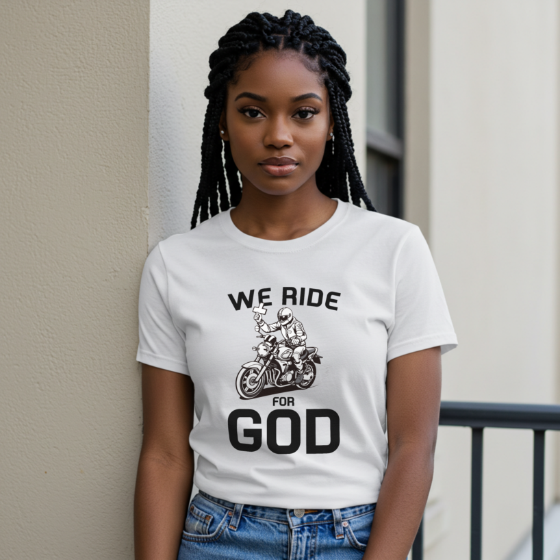 Women's "We Ride for GOD" Christian T-Shirt - Faith & Biker Style Top