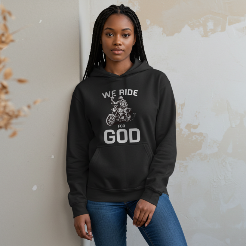 Women's "We Ride for GOD" Christian Sweatshirt - Stylish Faith & Motorcycle Top