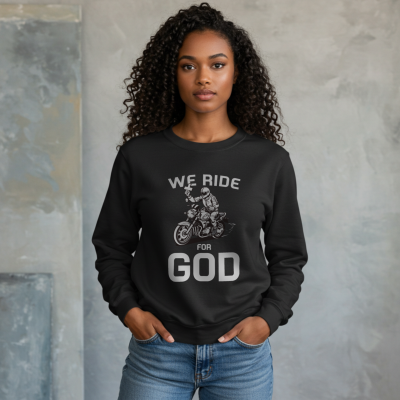 Women's "We Ride for GOD" Christian Sweatshirt - Stylish Faith & Motorcycle Top - Image 2
