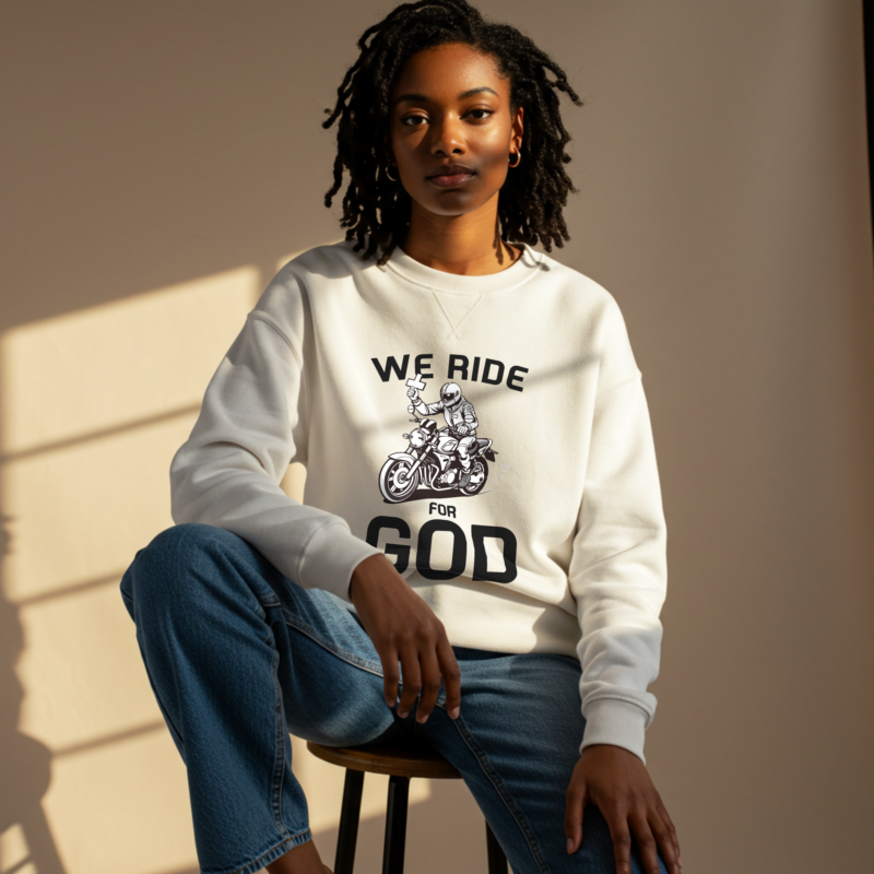 Women's "We Ride for GOD" Christian Sweatshirt - Stylish Faith & Motorcycle Top
